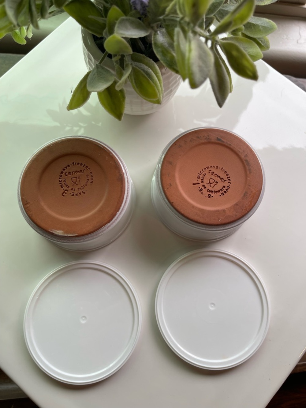 White Glazed Terracotta Ramekins with storage lids - Set of 4 - Picture 4 of 5